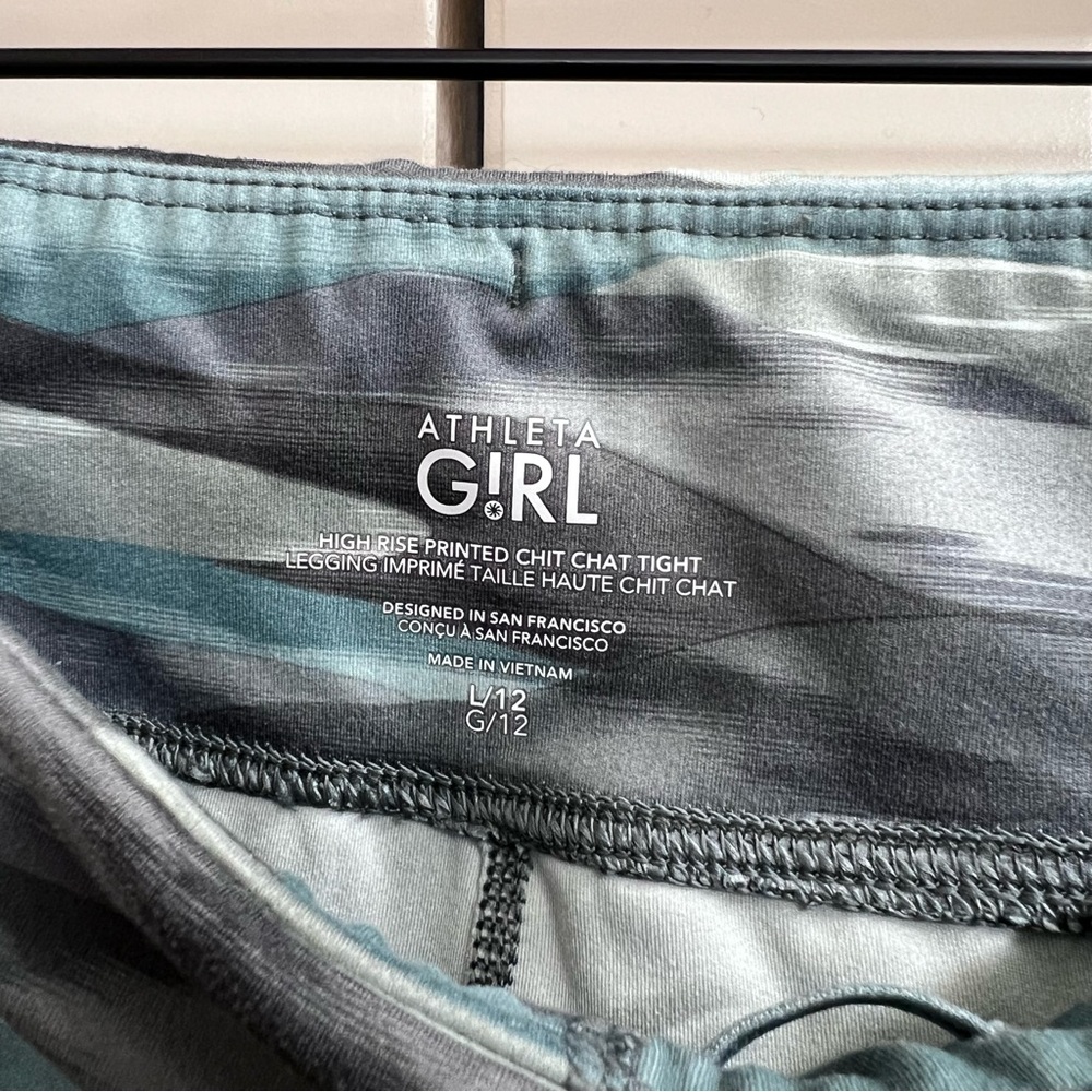 Athleta Girl High Rise Printed Chit Chat Legging in Green/Gray, Size L/12 - Picture 6 of 9